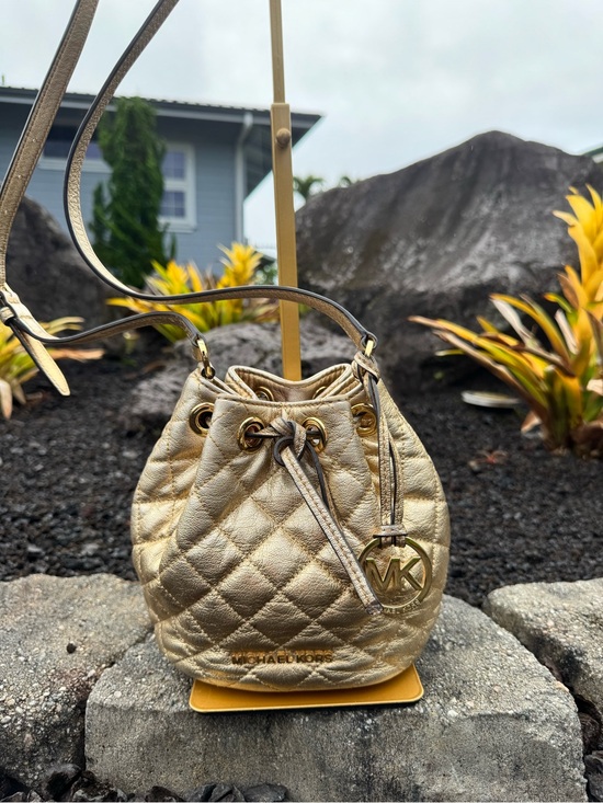 Michael Kors Handbags - Michael Kors Mini Gold Quilted Leather Drawstring Bucket Bag Crossbody Purse